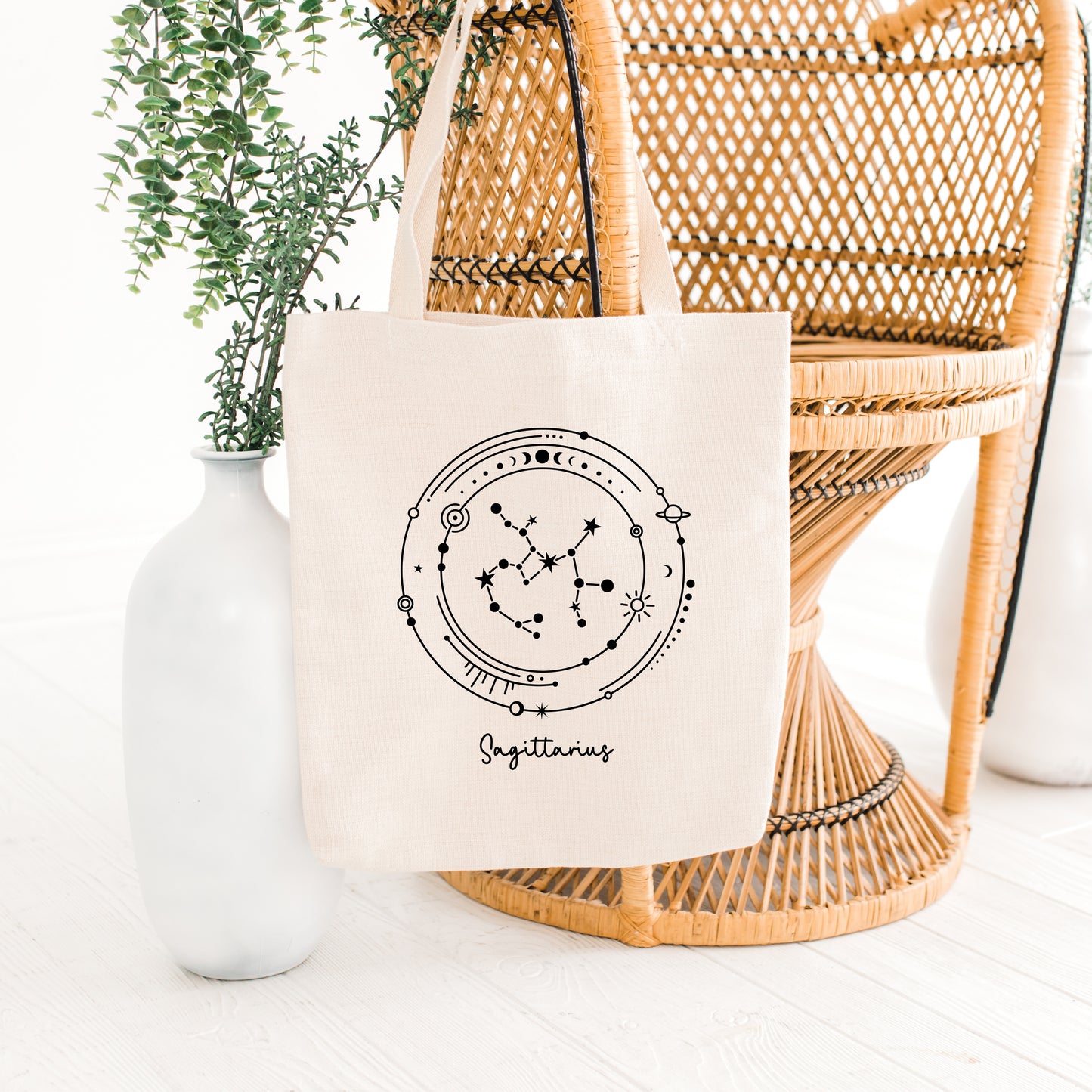 Sagittarius Horoscope Zodiac Celestial Sign Canvas Tote Bag