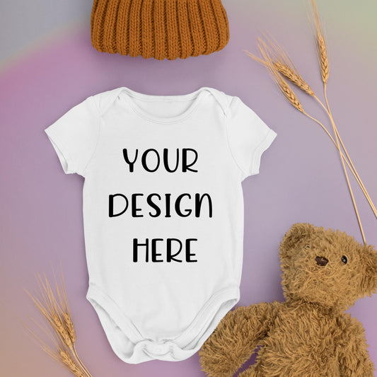 Put Your Design On Custom Premium Quality Short Sleeve Baby Bodysuit,  Custom Onesies,  Baby Onesies.
